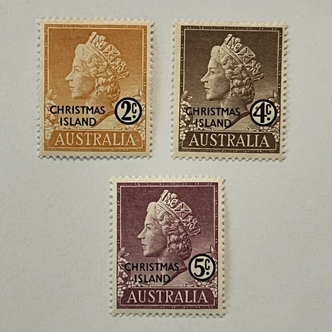 MINT LOT OF THREE CHRISTMAS ISLAND OVERPRINT AUSTRALIA STAMPS QUEEN ELIZABETH II Cover