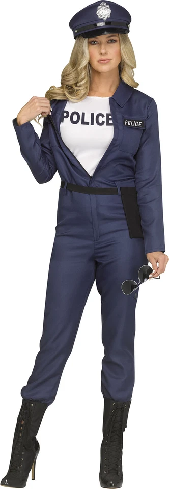 Disfraz de oficial de policía para mujer adulta mono camiseta sin mangas sombrero cinturón NUEVO azul Foto 1 de 4