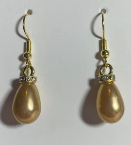 HECHO A MANO Espaciador de Cristal Chapado en Oro con Pendientes de Bola de Cuentas Perladas Doradas - Imagen 1 de 1