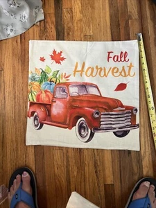 Fall Harvest Pillow Cover 17”x17” Burlap Square White Fall Farmhouse Pumpkin - Picture 1 of 4
