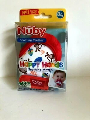 NEW! Happy Hands Teething Mitten Nuby BPA Free 3+ Month with Hygienic Travel Bag - Image 1 of 3