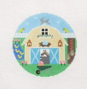Doolittle Stitchery Holiday Barn Easter Round Handpainted Needlepoint Canvas - Picture 1 of 1