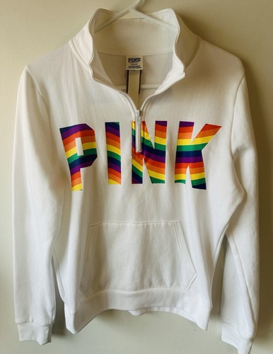 UNDERCOVER NUOVA CON ETICHETTE VICTORIA'S SECRET ROSA BIANCO ARCOBALENO QUARTO ZIP M