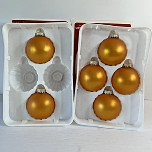 Christmas by Krebs Set of 6 Gold/Orange Velvet Satin Glass Ornaments w/Boxes - Picture 1 of 9