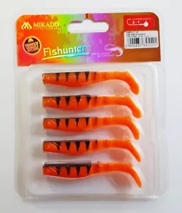 MIKADO ''FISHUNTER'' SOFT LURES, 5 - 3 PCS PACKS. ORANGE FIRETIGER (56) PREDATOR - Picture 1 of 9