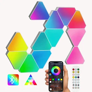 Gaming Light RGB Triangle LED Wall Light Panel with APP and Remote Cool Music Sy - Picture 1 of 6