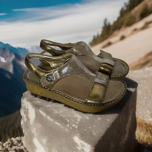Alegria Kendra KEN 680W Gold Soft Leather Hook & Loop Buckle Women Sandals Sz 37 - Picture 1 of 7