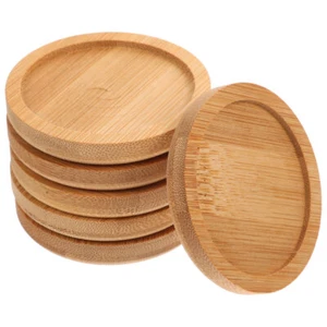 6 Pcs Bamboo Coasters Non-slip Round Travel for Coffee Table Drinks - Picture 1 of 12