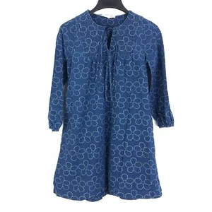 Madewell XXS Oversized Blue Quilted Floral Cotton Chambray Dress Tie Bohemian - Picture 1 of 4
