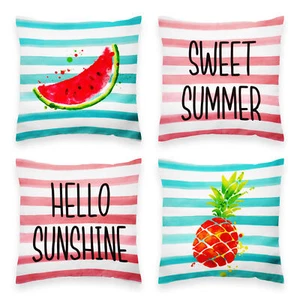 Summer Pineapple Watermelon Waterproof Throw Pillow 18 x 18 in, Set of 4 - Picture 1 of 9