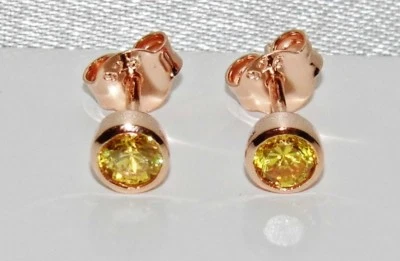 9ct Rose Gold on Silver Citrine Stud Earrings - November Birthstone - Image 1 of 4