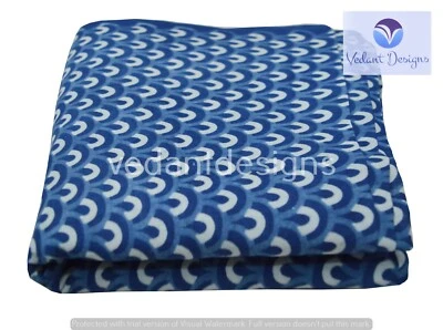 All Over Print Indian Hand Block Running 100% Cotton Blue Fabric 1 Yard - Image 1 of 4