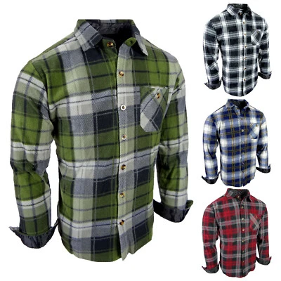Camisa de franela a cuadros para hombre suave difusa polar cálida elástica marrón sin pliegue sin forro Foto 1 de 3
