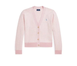 Polo Ralph Lauren Girls Gingham Cardigan Sweater size 7 Pink White Preppy Nwt - Picture 1 of 5