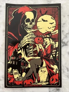 Terror Threads Halloween Sticker 4”x6” Haunted House Witch Skeleton & Pumpkins - Picture 1 of 8