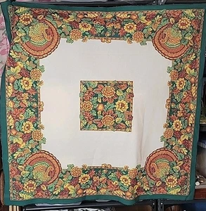 Thanksgiving Tablecloth 50" X 50" Square Cotton/ Polyester~Turkeys~Fall Flowers  - Picture 1 of 6