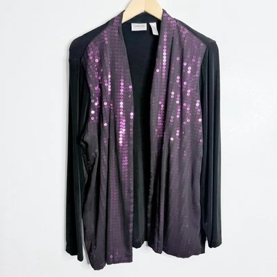 Кардиган Chico's Travelers черный с открытой передней частью фиолетовый с блестками XL Chico's размер 3 - Изображение 1 из 4