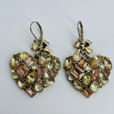 Betsey Johnson Happy Pretty Crystal Cabochon Rose Gold Bow Heart Earrings - Image 1 of 4