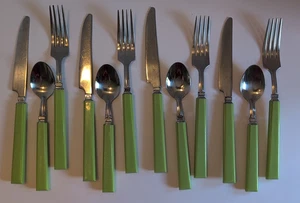 Hampton Silversmith Stainless Flatware Green Handle 4 Place Settings MCM Acrylic - Picture 1 of 16