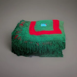 Granny Square Handarbeit gehäkelt afghanische Decke grün, rot und blau 7’x9’ - Bild 1 von 9