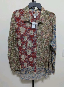 Coldwater Creek Shirt Womens Plus 2X Button Long Sleeve Floral Cotton Top Boho - Picture 1 of 12