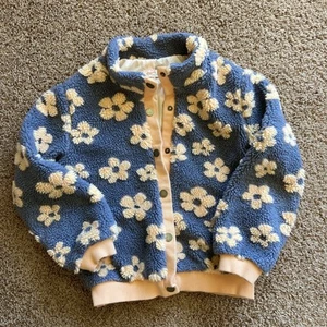 Every Way Flower Power Floral Fleece Jacket Melon Snap Front Youth Girl Medium 8 - Picture 1 of 5