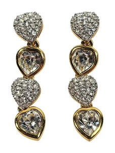 Pendientes colgantes de clip SWAROVSKI brillantes corazones de cristal facetado y pavé de 2" - Imagen 1 de 7