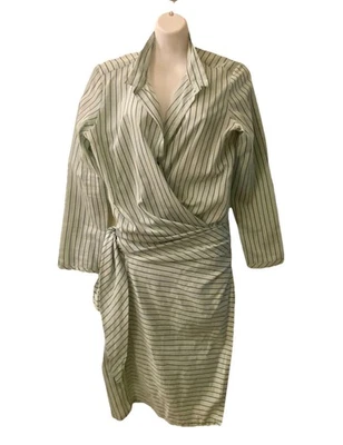 HUMANOID Reesa Wrap Dress Size Large Striped Green Minimalist Chic Sophisticated - Изображение 1 из 4