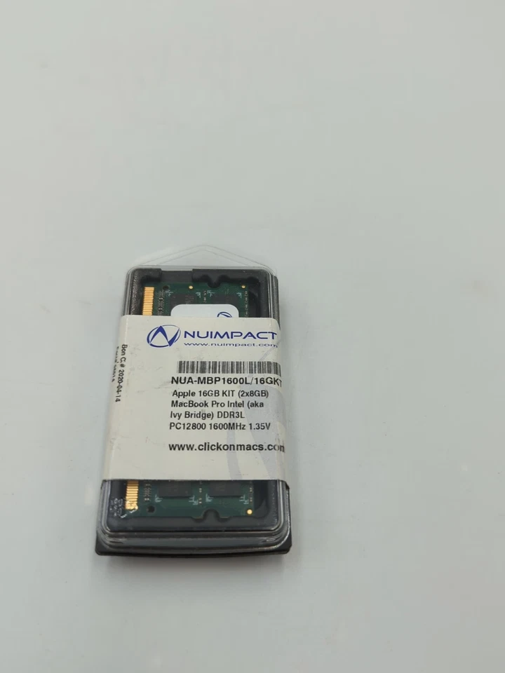 NUIMPACT 2x8GB = 16GB PC12800 (NUA-MBP-1600L/16GKT) Apple MacBook Pro DD3L ram - Image 1 of 2