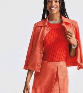 Cabi Matchmaker Topper Tiger Lily Orange Jacquard Blazer Jacket Medium Women's  - Picture 1 of 9