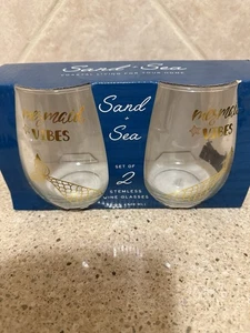 Sand and Sea Set of Two Stemless Wine Glasses Mermaid Vibes NEW 20oz - Picture 1 of 5