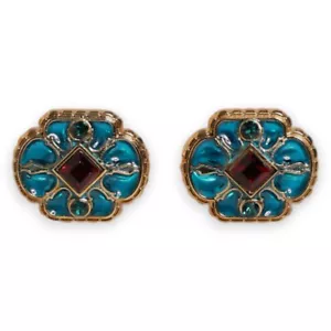 DOLCE & GABBANA Gemello Ottone Oro Blu Smaltato Fiore Accessorio Uomo 370usd - Foto 1 di 5