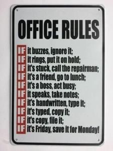 OFFICE RULES METAL NOVELTY 12X8 TIN SIGN, - Picture 1 of 1