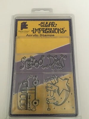Provo Craft Clear Impressions Acrylic Stamps School Days Bus Pupil Student Craft - Image 1 of 3