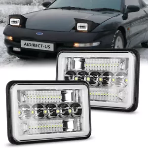 For Dodge Dakota 1987-1990 Truck Pair 4x6" LED Headlights Hi-Lo Beam Red DRL - Foto 1 di 11