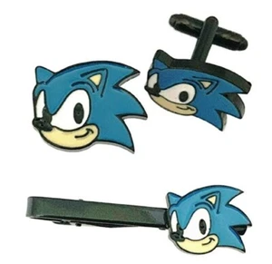 Sonic The Hedgehog Face Metal Enamel Cuff Links And Tie Clip Set - Picture 1 of 1