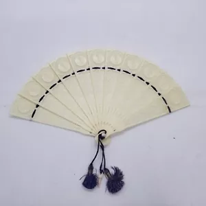 Vintage Foldable Hand Fan Ivory Color Stopper - Picture 1 of 7