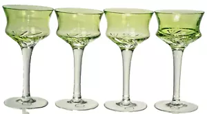 HUNGARIAN CRYSTAL Green Diamond Cut to Clear Liqueur Cordial Glass Set/4 New - Picture 1 of 5