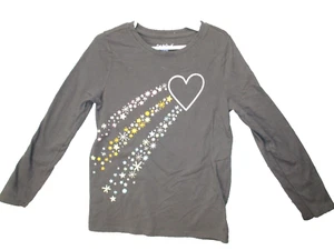 Cat & Jack Girl’s Long Sleeve T-Shirt Gray Sparkly Stars & Heart Sz Small (6-6x) - Picture 1 of 5
