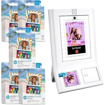 HP Sprocket Photobooth 3x4" Photo Printer, White Bundle Photo Paper (500 Sheets) - Image 1 of 4