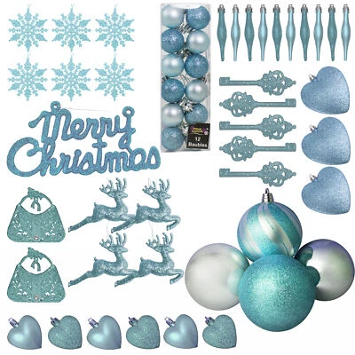 DAVIES PRODUCTS Christmas Ice Blue Decoration Glitter / Plain Baubles Hearts Droplets Snowflakes