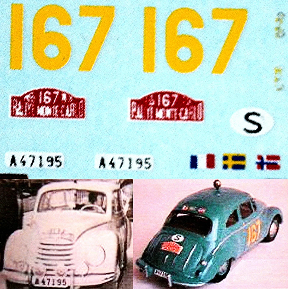 DKW 3=6 Sonderklasse DKW 900 Rallye Monte Carlo 1955 #167 Molander 1:87 Decal - Immagine 1 di 1
