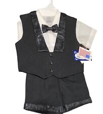 Boys' 4 piece Tuxedo- Vest, Shorts, shirt, and tie Black 4T