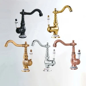 Brass Bathroom Basin Faucet Swivel Spout Single Handle Vanity Sink Mixer Tap - Picture 1 of 15