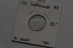 🧭 🇲🇾 ASENTAMIENTOS DEL ESTRECHO 10 CENTAVOS PLATA 1901 VICTORIA B66 #953 - Imagen 1 de 3