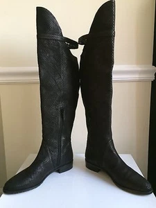 $695 NIB Stuart Weitzman Needaride Snake Print Over the Knee Boot Black size 7 - Picture 1 of 11
