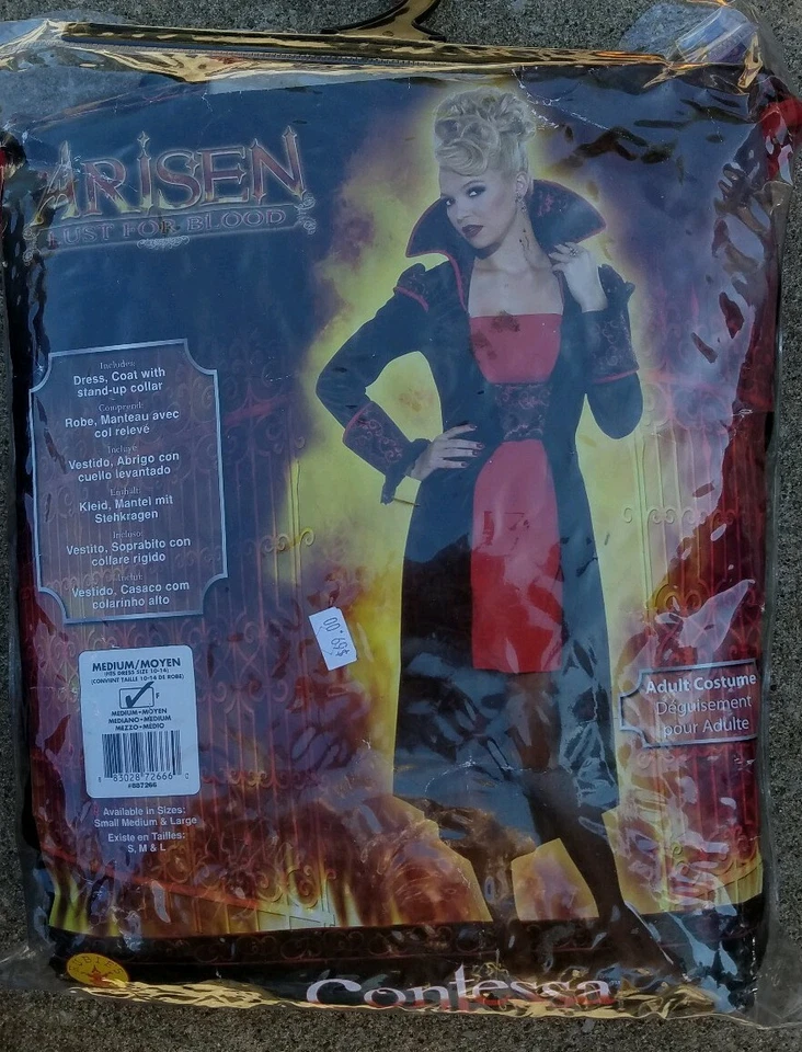 Nuevo Disfraz Mujer Arisen Contessa Talla Mediana 8 - 10 Abrigo Negro, Vestido Rojo Foto 1 de 1