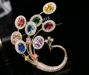 Damen Gold Brosche Anstecknadel Phönix Desigh farbig Strass vergoldet Geschenk - Bild 1 von 8