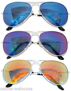 3 PAIA DI OCCHIALI DA SOLE MONTATURA ARGENTO LENTI A SPECCHIO COLORATE STILE AVIATORE METALLO MIX - Foto 1 di 6
