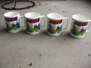 Vintage 4 Schlumpf Kunststoff Trinkbecher (80er Jahre) Deka - Bild 1 von 3